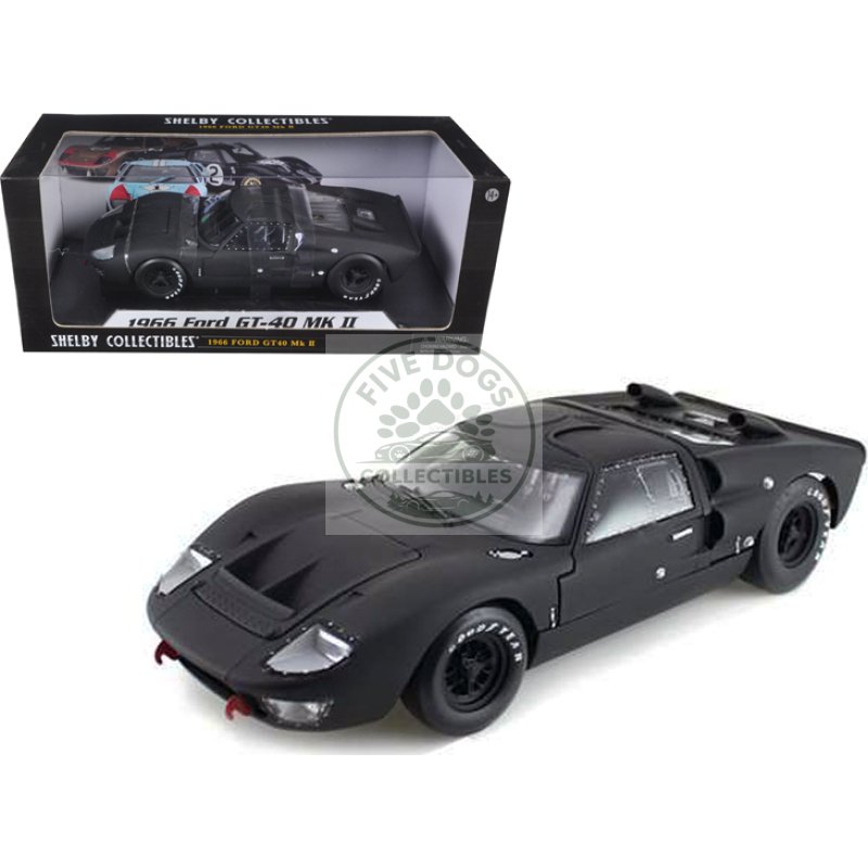 1966 ford gt 40 gt40 mk 2 matt black 1/18 diecast car model by shelby collectibles