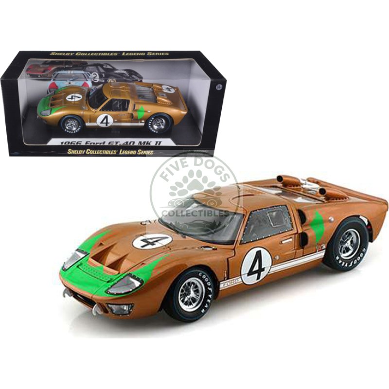 1966 ford gt 40 mk 2 gold #4 1/18 diecast car model by shelby collectibles