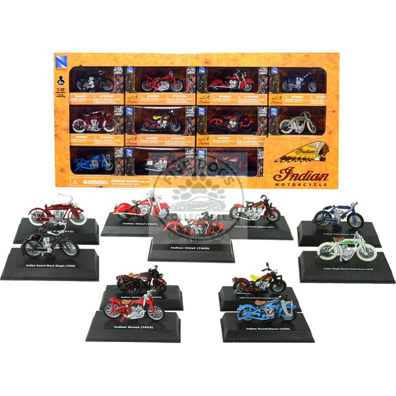 "indian motorcycle" set of 11 pieces 1/32 diecast motorcycle models by new ray