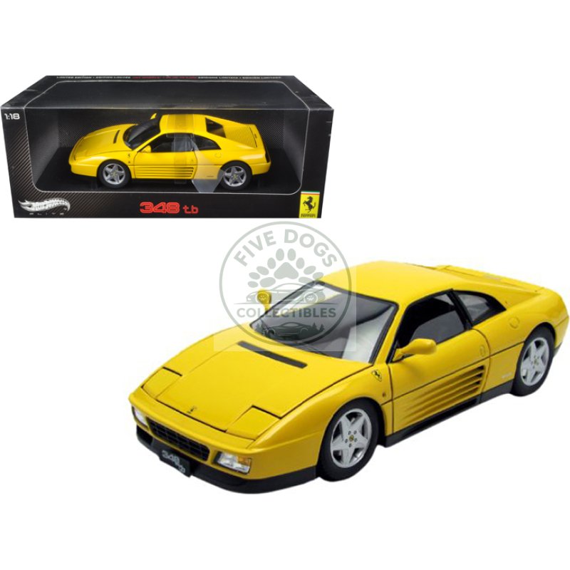 1989 ferrari 348 tb yellow elite edition 1/18 diecast car model by hot wheels