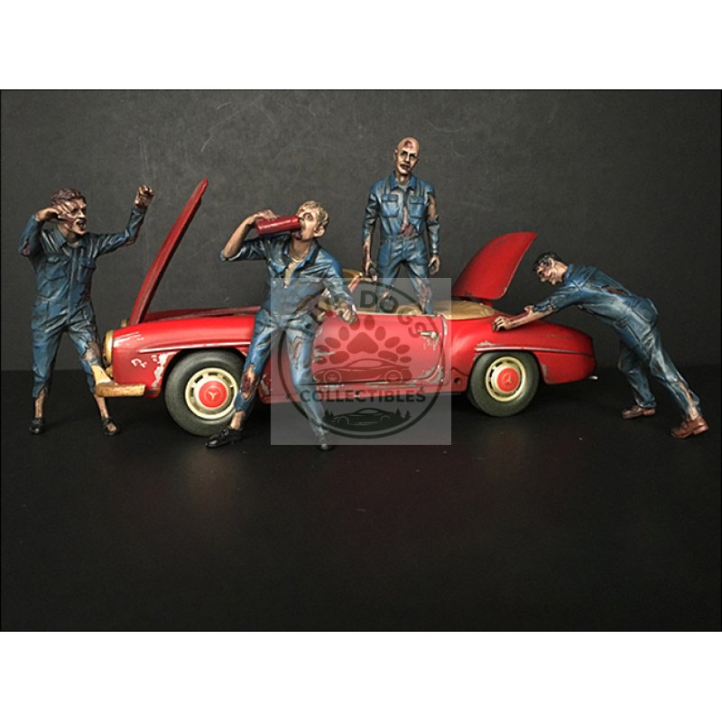 zombie mechanics 4 piece figurine set "got zombies??" for 1/24 scale models by american diorama