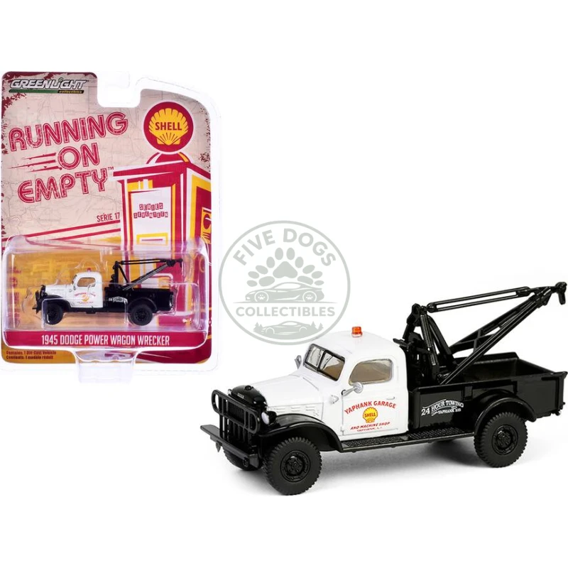greenlight 1945 dodge power wagon wrecker tow truck "shell oil" "running on empty" series 17 1/64 white and black