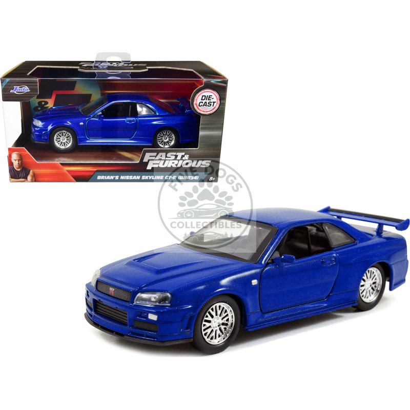 brian's nissan skyline gt r r34 blue "fast & furious" movie 1/32 diecast car model by jada