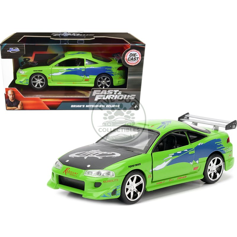 brian's 1995 mitsubishi eclipse green with graphics "fast & furious" movie 1/32 diecast model car by jada
