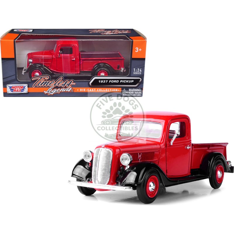 1937 ford pickup truck red and black 1/24 diecast model car by motormax