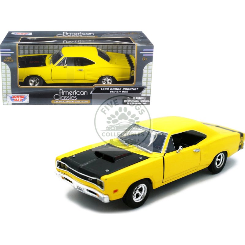 1969 dodge coronet super bee yellow 1/24 diecast car model by motormax