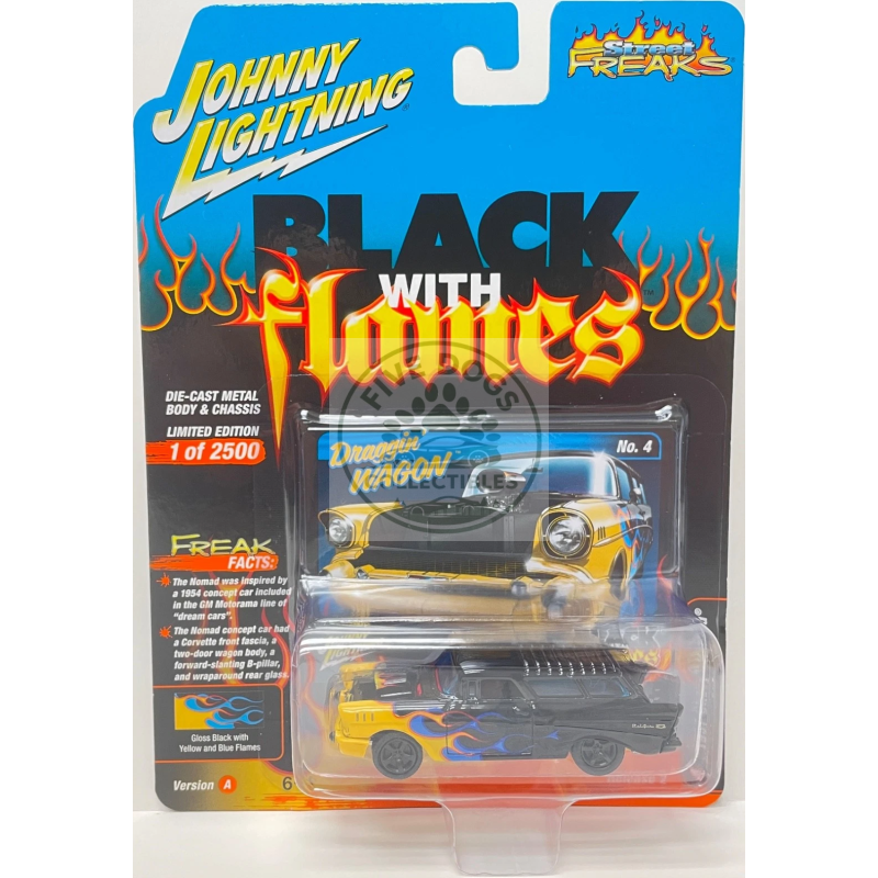 johnny lightning street freaks black with flames 1957 chevy nomad