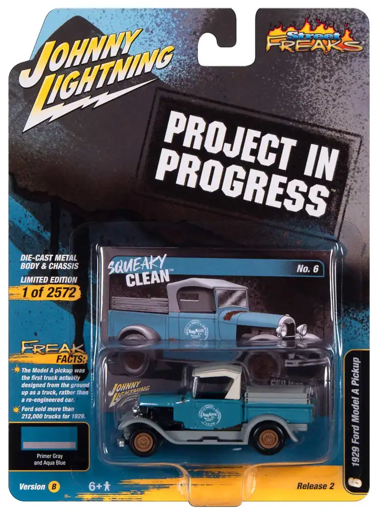 Johnny Lightning Die-Cast Model Car, Project in Progress Packaging Johnny Lightning die-cast metal vehicle in "Project in Progress" packaging, limited edition collecti.