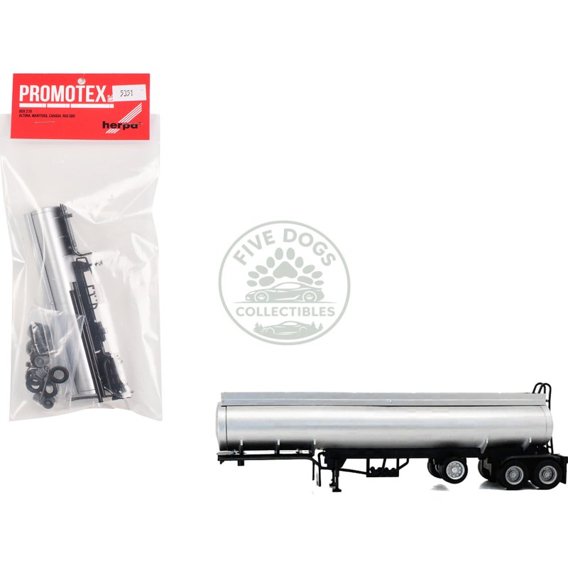 tag axle elliptical tanker trailer silver 1/87 (ho) plastic model by promotex