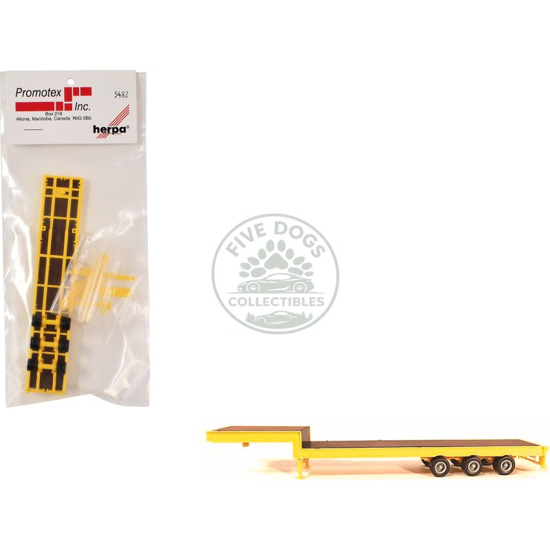 3 axle step deck equipment trailer with ramps yellow 1/87 (ho) plastic model by promotex