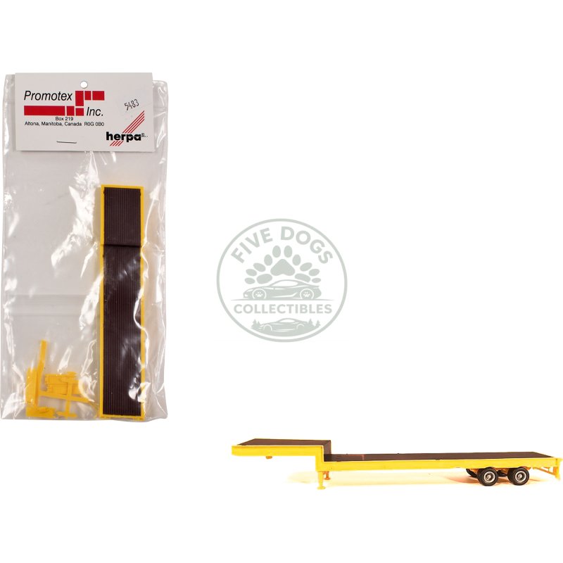 2 axle step deck equipment trailer with ramps yellow 1/87 (ho) plastic model by promotex