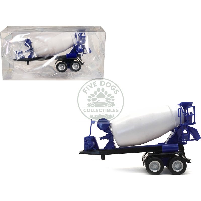 2 axle cement mixer trailer white and blue 1/87 (ho) plastic model by promotex