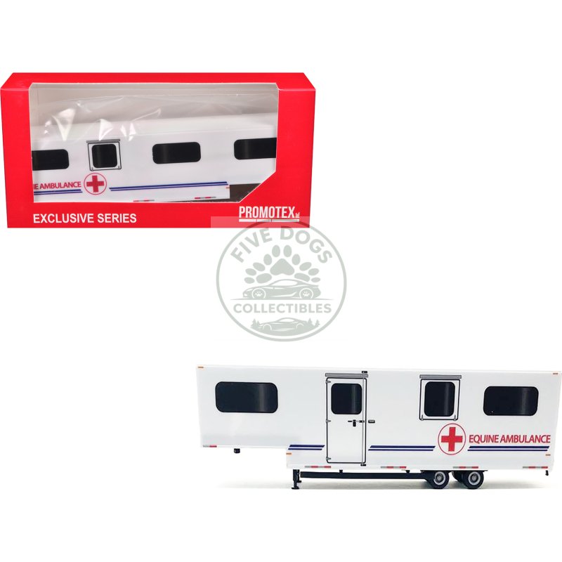equine ambulance trailer white with blue stripes 1/87 (ho) plastic model by promotex