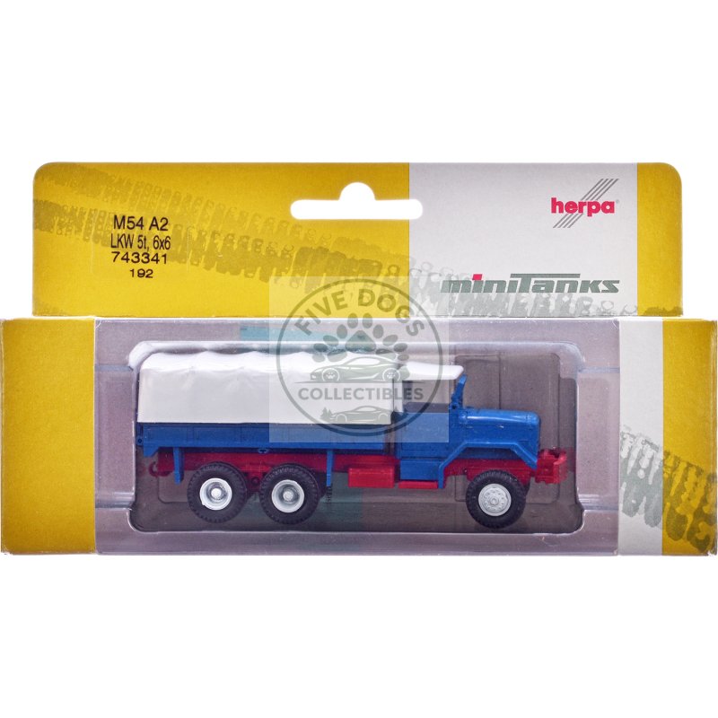 am general m54 6x6 5/10 ton truck blue with white top 1/87 (ho) plastic model car by promotex