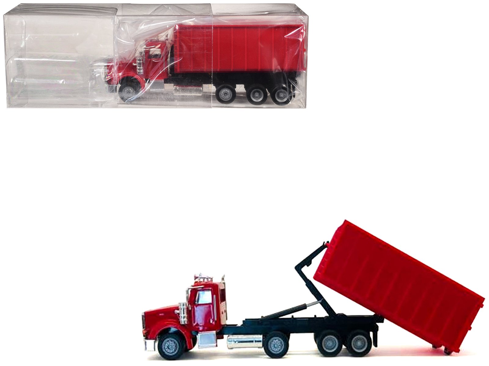 peterbilt 367 roll off dump truck red with red box 1/87 (ho) plastic model car by promotex peterbilt 367 roll off dump truck red with red box 1/87 (ho) plastic model car by promotex