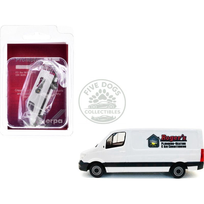 mercedes benz sprinter van white "roger's plumbing heating & air conditioning" 1/87 (ho) plastic model car by promotex