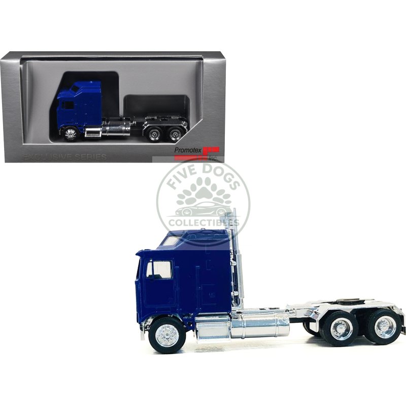 kenworth k100 with 1 bar grill and x long chrome chassis blue 1/87 (ho) plastic model car by promotex