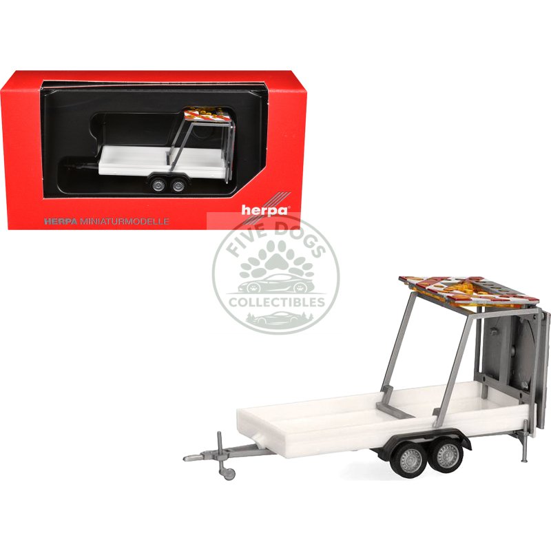 road maintenance trailer white with striped top 1/87 (ho) plastic model by promotex