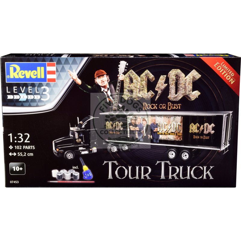 level 3 model kit kenworth tour truck "ac/dc rock or bust" 1/32 scale model by revell