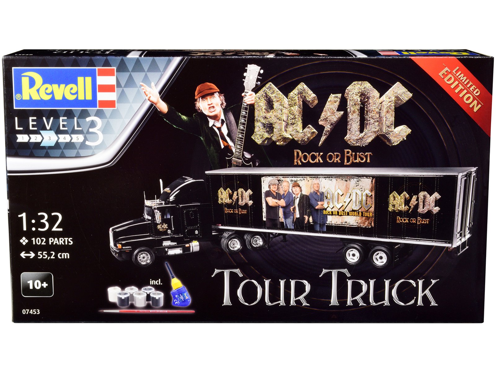 level 3 model kit kenworth tour truck "ac/dc rock or bust" 1/32 scale model by revell level 3 model kit kenworth tour truck "ac/dc rock or bust" 1/32 scale model by revell