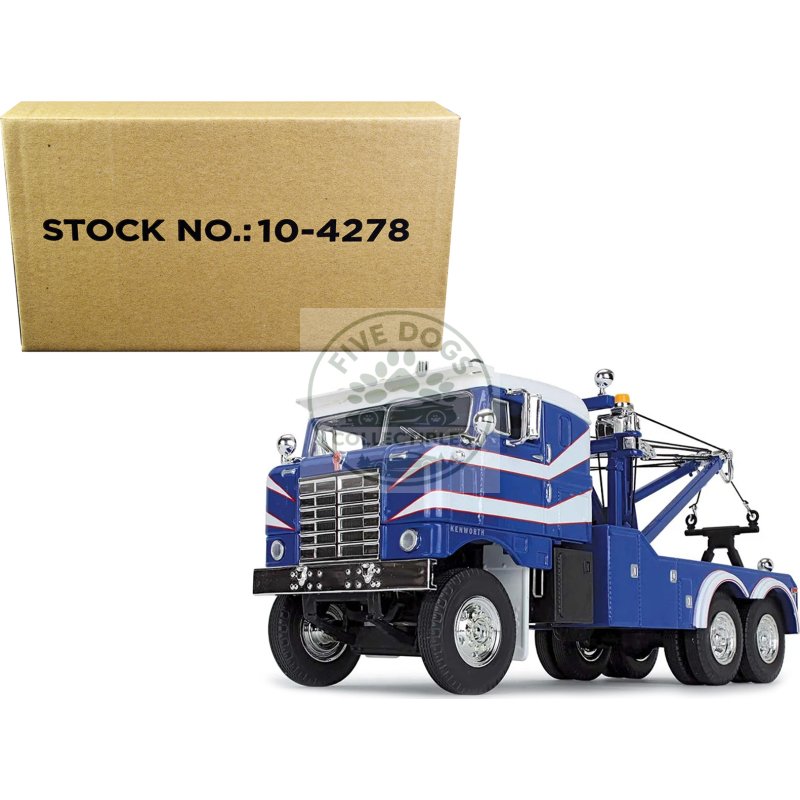 1953 kenworth bullnose heavy duty holmes wrecker tow truck rich blue and white 1/34 diecast model by first gear