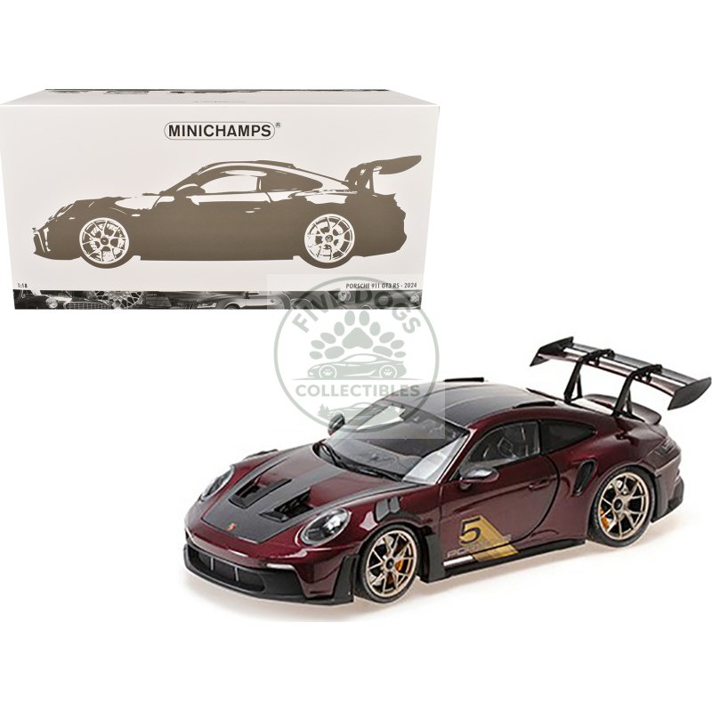2024 porsche 911 gt3 rs #5 purple with carbon top and hood stripes limited edition to 400 pieces worldwide 1/18 diecast model car by minichamps