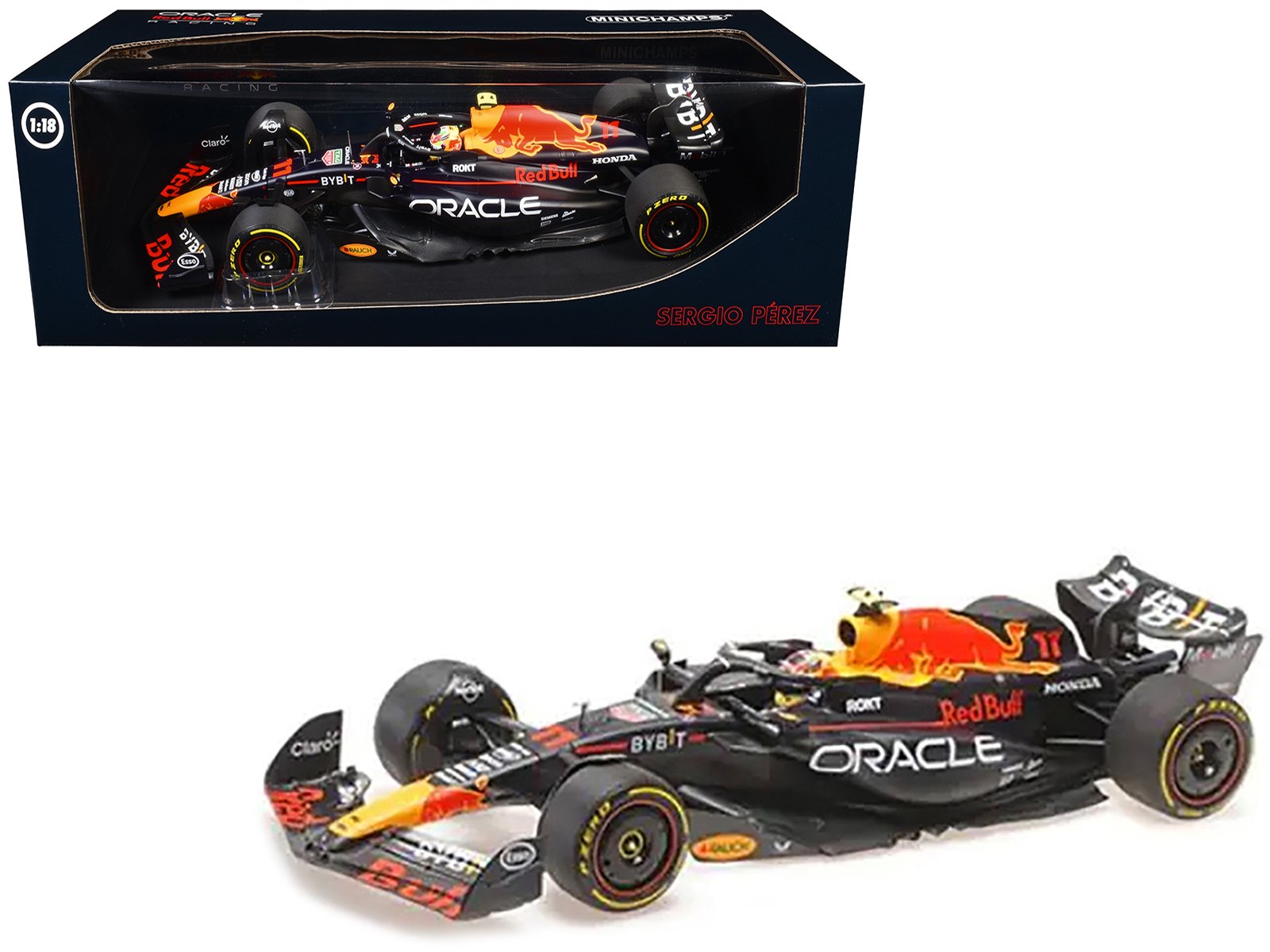 red bull racing rb19 #11 sergio perez "oracle" 2nd place f1 formula one "italian gp" (2023) with driver limited edition to 108 pieces worldwide 1/18 diecast model car by minichamps red bull racing rb19 #11 sergio perez "oracle" 2nd place f1 formula one "italian gp" (2023) with driver limited edition to 108 pieces worldwide 1/18 diecast model car by minichamps