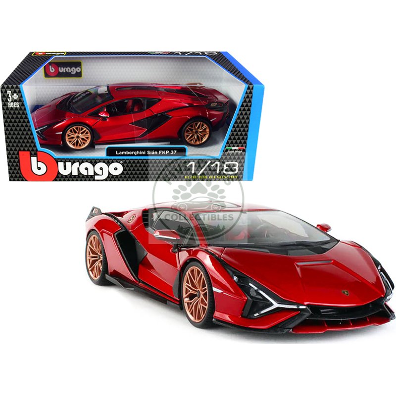 lamborghini sian fkp 37 red with copper wheels 1/18 diecast model car by bburago