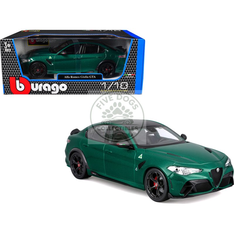 alfa romeo giulia gta green metallic with carbon top 1/18 diecast model car by bburago