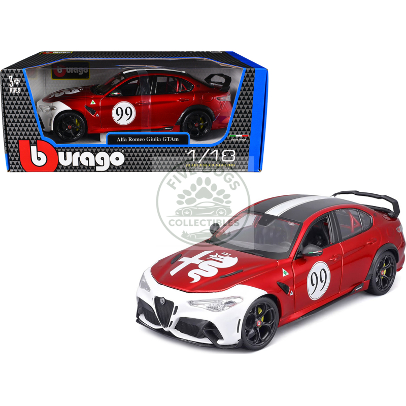 alfa romeo giulia gtam #99 red metallic with black top and white graphics 1/18 diecast model car by bburago
