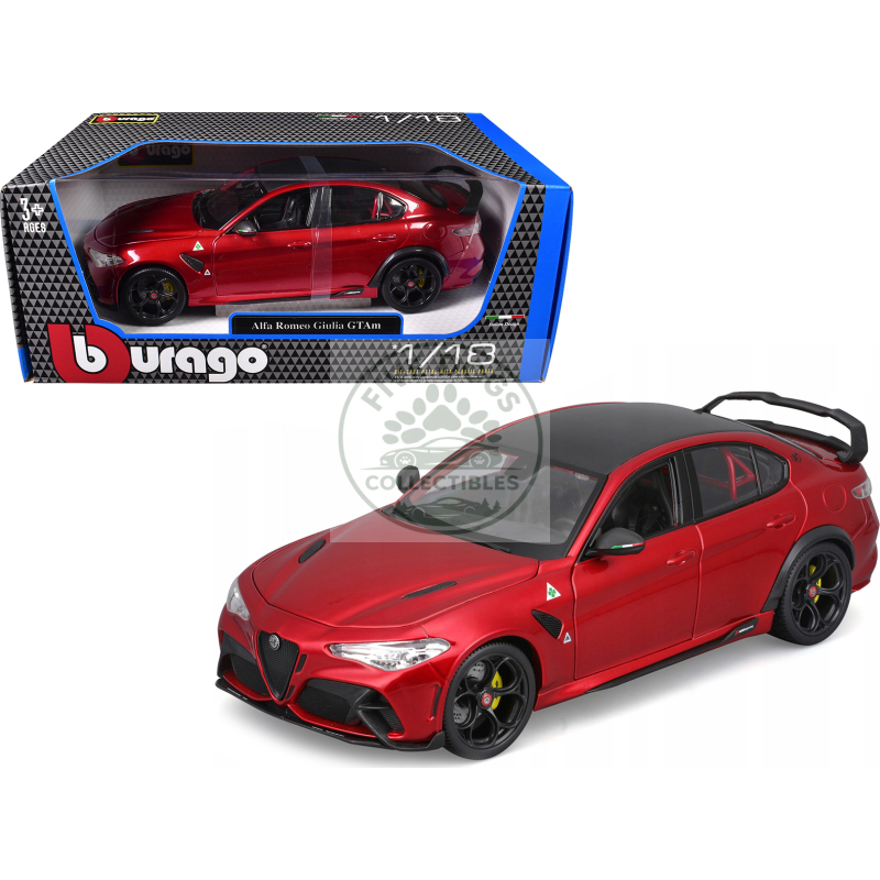 alfa romeo giulia gtam red metallic with carbon top 1/18 diecast model car by bburago