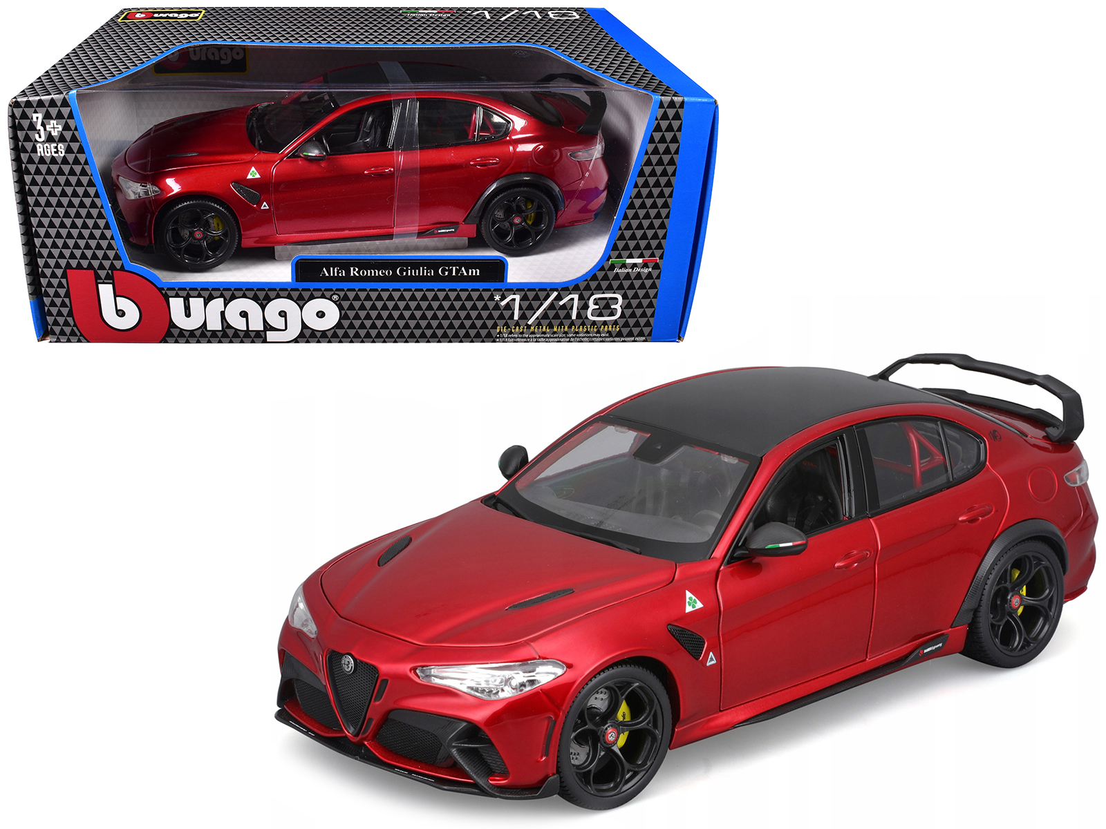 alfa romeo giulia gtam red metallic with carbon top 1/18 diecast model car by bburago alfa romeo giulia gtam red metallic with carbon top 1/18 diecast model car by bburago