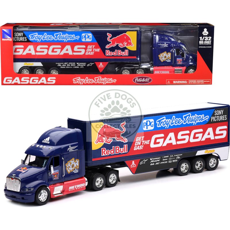 peterbilt 387 truck dark blue "red bull troy lee designs gasgas" 1/32 diecast model by new ray