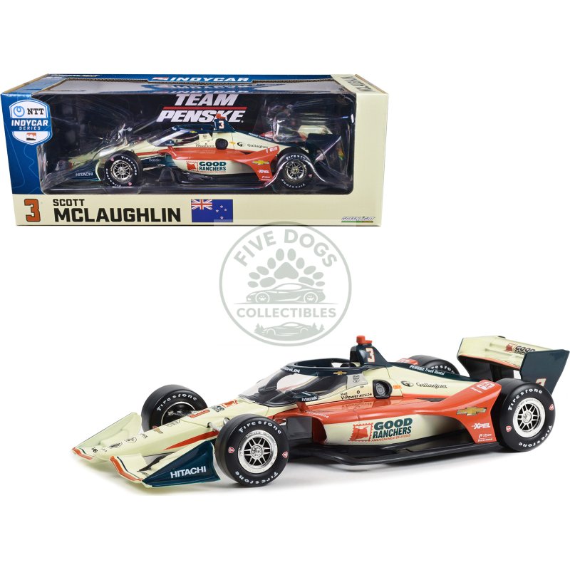 dallara indycar #3 scott mclaughlin "good ranchers" team penske (road course configuration) "ntt indycar series" (2023) 1/18 diecast model car by greenlight