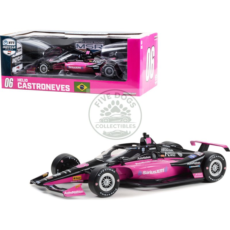 dallara indycar #06 helio castroneves "autonation siriusxm" meyer shank racing "ntt indycar series" (2023) 1/18 diecast model car by greenlight