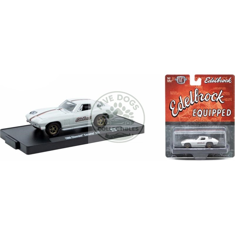 m2 machines auto drivers release 123 1966 chevrolet corvette 427 #03 "edelbrock" white with black and red stripes