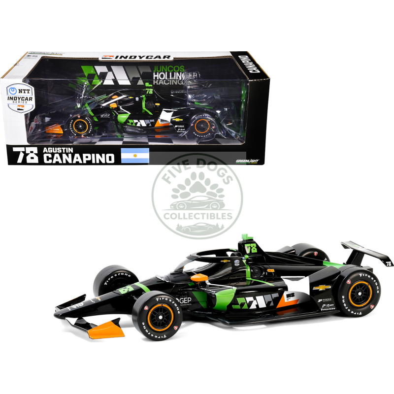 dallara indycar #78 agustin canapino "jhr" juncos hollinger racing "ntt indycar series" (2024) 1/18 diecast model car by greenlight