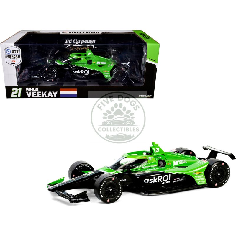 dallara indycar #21 rinus veekay "risk on international" ed carpenter racing "ntt indycar series" (2024) 1/18 diecast model car by greenlight