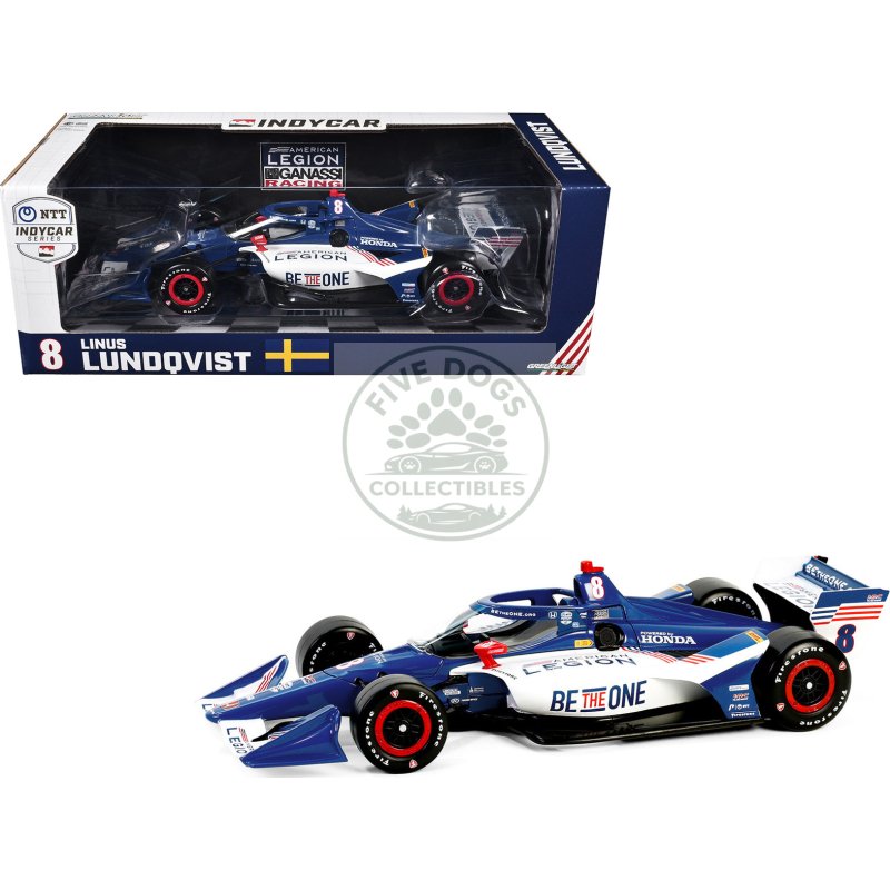dallara indycar #8 linus lundqvist "the american legion" chip ganassi racing (road course configuration) "ntt indycar series" (2024) 1/18 diecast model car by greenlight