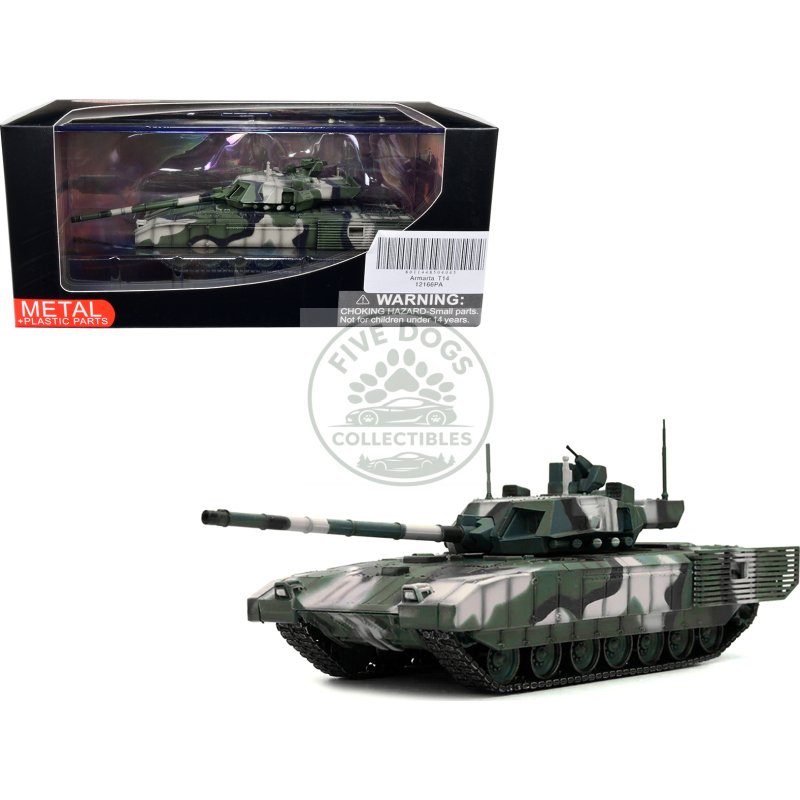russian t14 armata mbt (main battle tank) multi woodland camouflage "armor premium" series 1/72 diecast model by panzerkampf