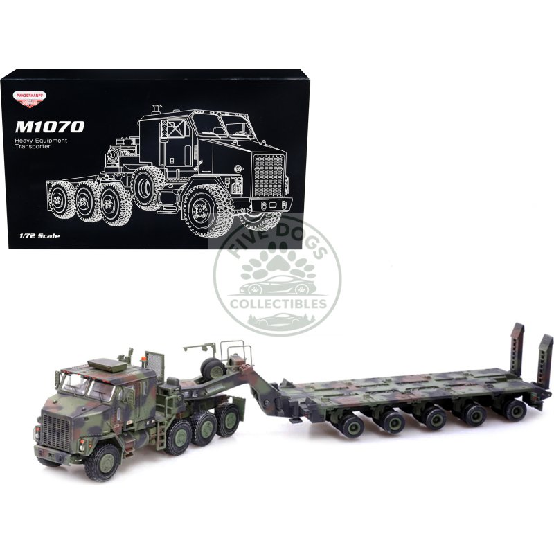 m1070 heavy equipment transporter army camouflage "armor premium" series 1/72 diecast model by panzerkampf