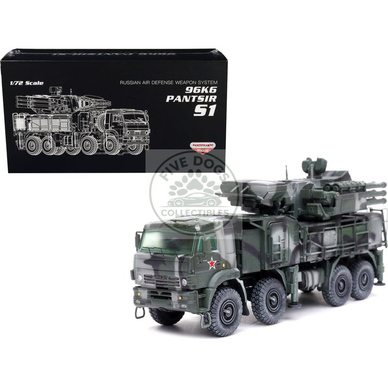 pantsir s1 96k6 self propelled air defense weapon system tri color camouflage "russia's armed forces" "armor premium" series 1/72 diecast model by panzerkampf