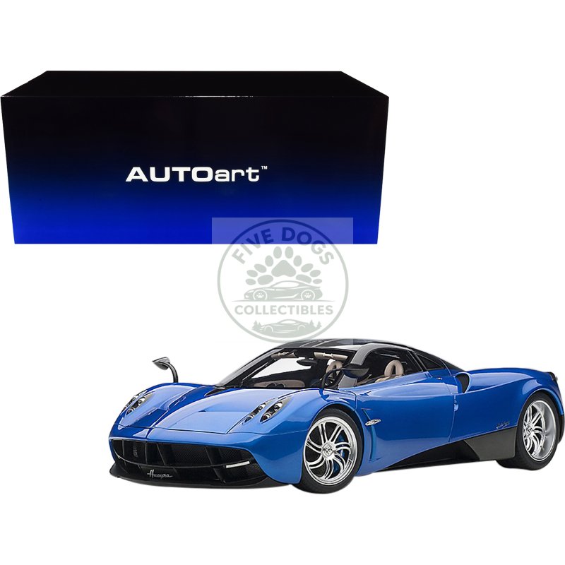 pagani huayra metallic blue with black top and silver wheels 1/12 model car by autoart