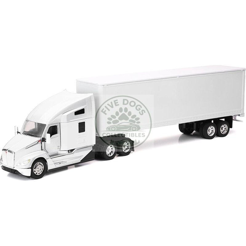 kenworth t680 truck white with dry van trailer white "long haul trucker" series 1/32 diecast model by new ray