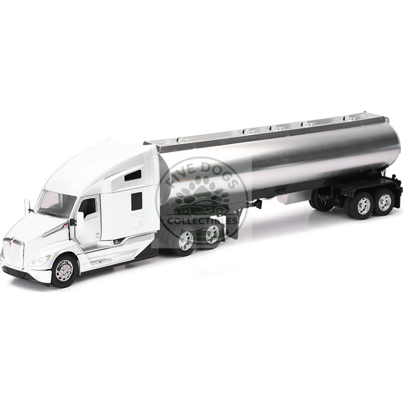 kenworth t680 truck white with oil tanker trailer chrome "long haul trucker" series 1/32 diecast model by new ray
