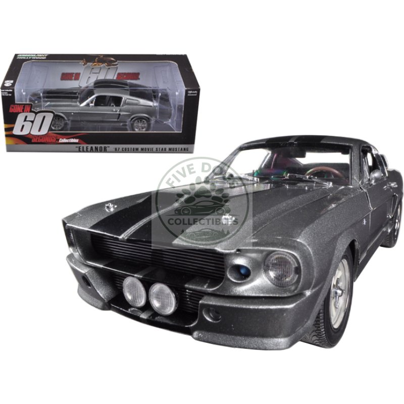 1967 ford mustang custom "eleanor" gray metallic with black stripes "gone in 60 seconds" (2000) movie 1/18 diecast model car by greenlight