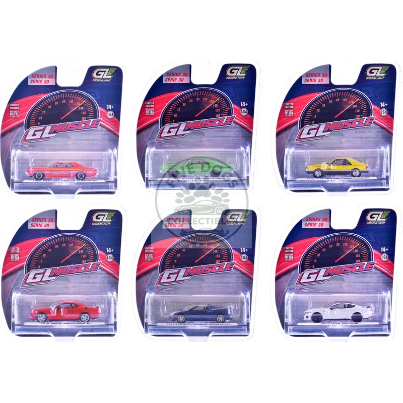 "greenlight muscle" series 30 set of 6 pieces 1/64 diecast model cars by greenlight