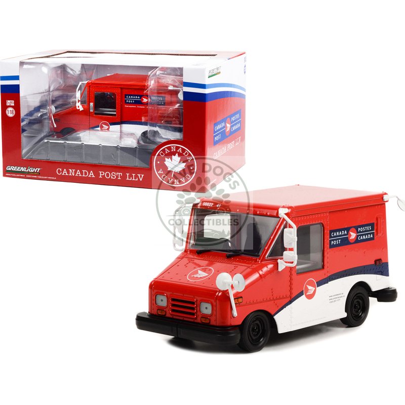 canada post llv long life postal delivery vehicle red and white 1/18 diecast model car by greenlight