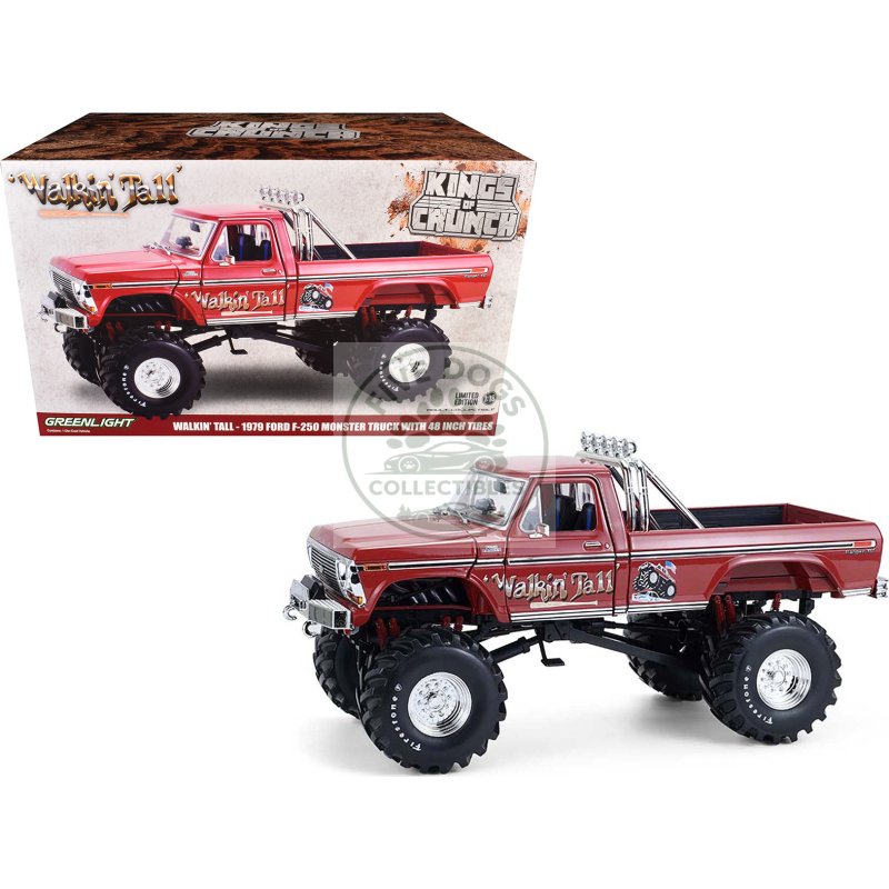 1979 ford f 250 monster truck with 48 inch tires "walkin' tall" red "kings of crunch" series 1/18 diecast model car by greenlight