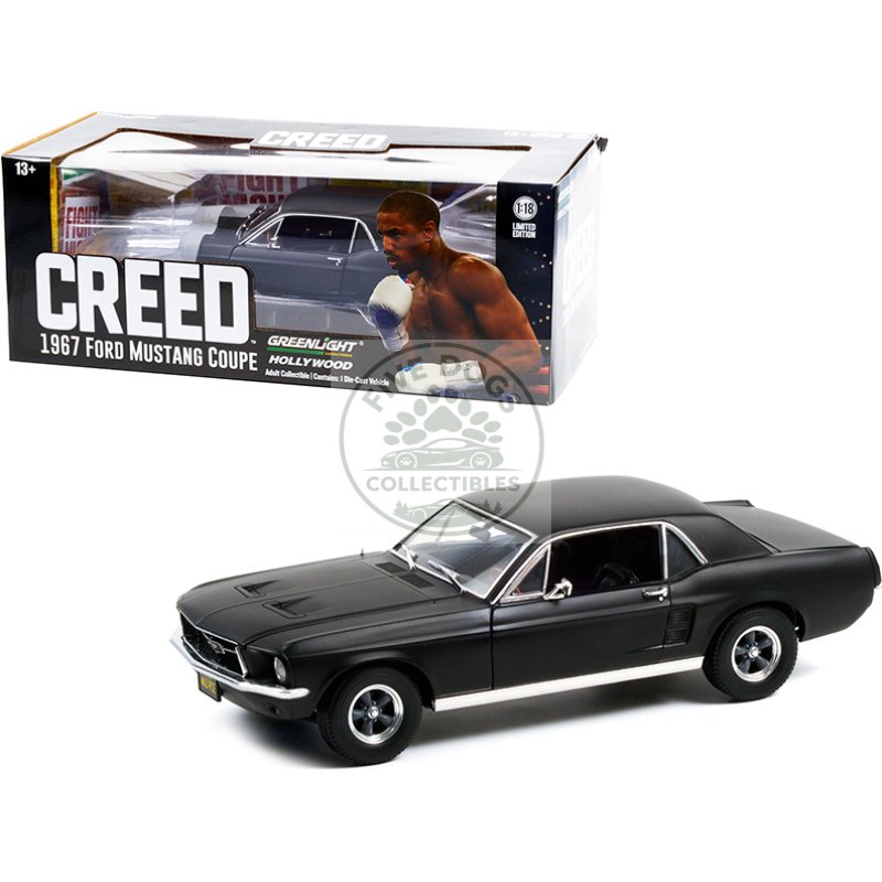 1967 ford mustang coupe matt black (adonis creed's) "creed" (2015) movie 1/18 diecast model car by greenlight